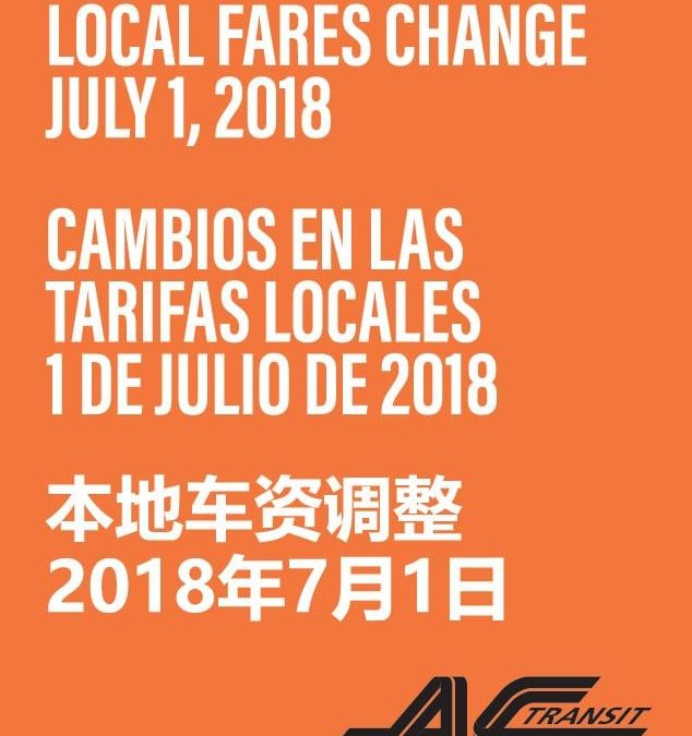 AC Transit Announces: New Local Fares Coming Sunday, July 1, 2018