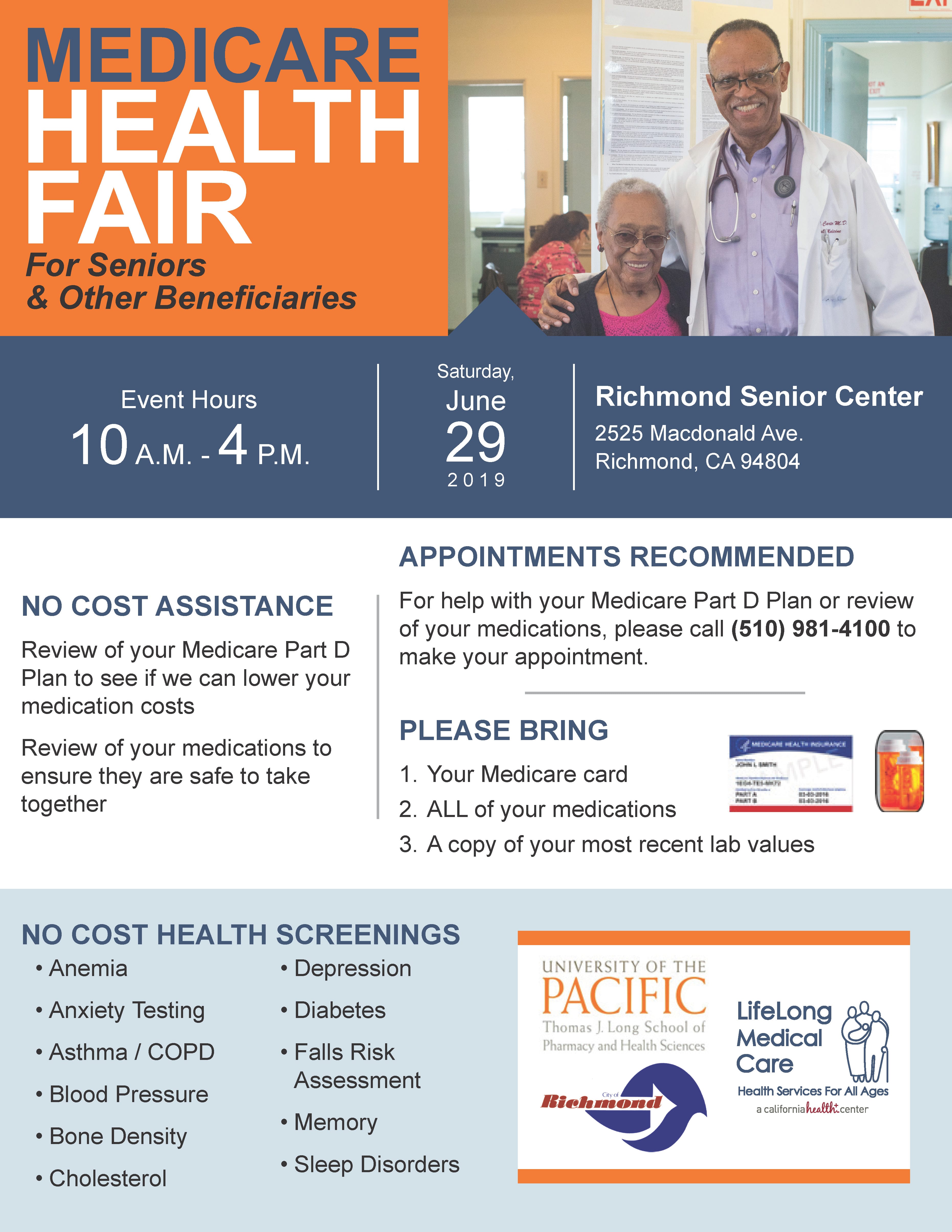 Flyer for Medicare Health Fair at Richmond Senior Center on 6/29/2019