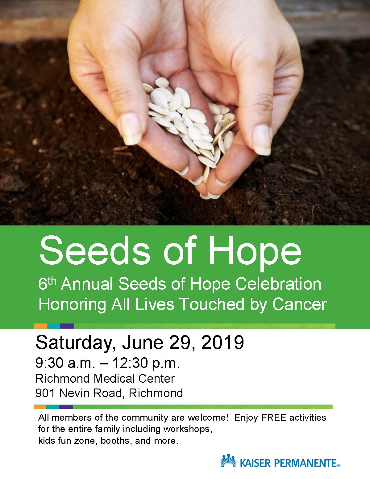 Flyer for Seeds of Hope Celebration at Kaiser Richmond on 6/29/2019