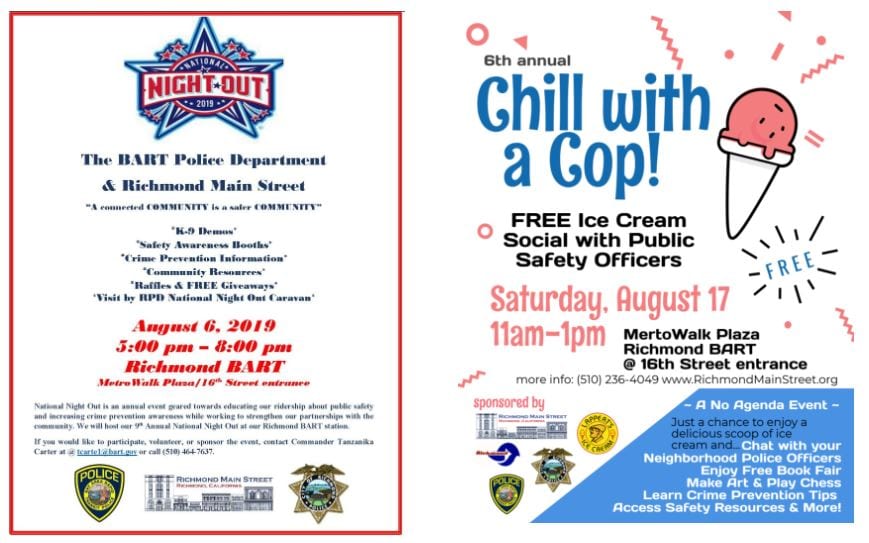 Flyers for National Night Out and Chill with a Cop 2019