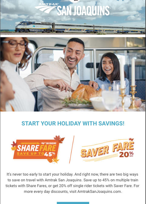 Ride Amtrak San Joaquins with November Savings