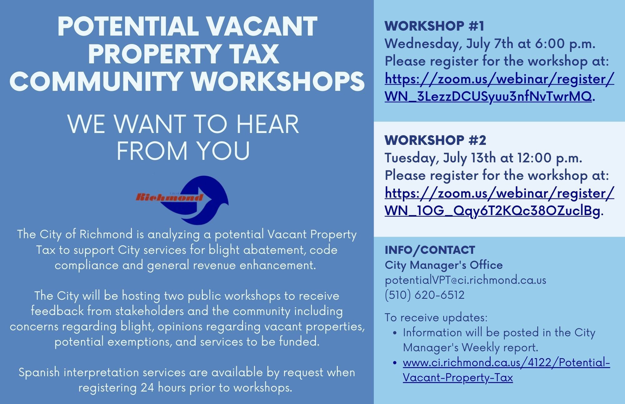 Vacant Property Tax Community Workshop Flyer